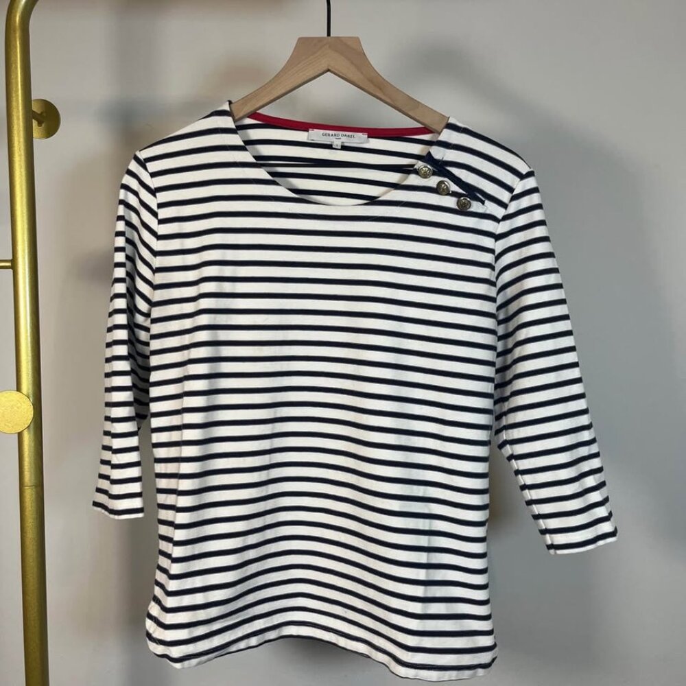 Gerard Darel Navy and White Striped Boatneck Blouse